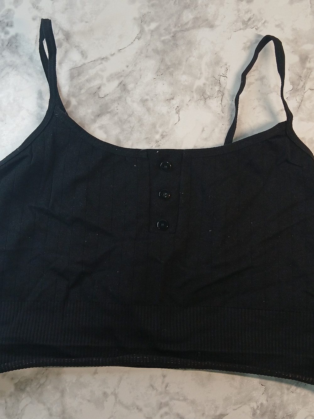 Forever 21 Seamless Ribbed Crop Cami Bra Black Button Front Size Large P2P~13–14